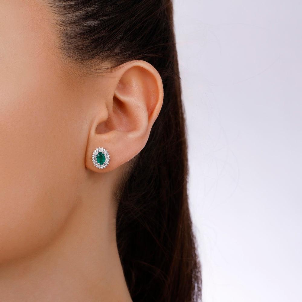 1.18 Carat Emerald and Diamond Halo Earrings