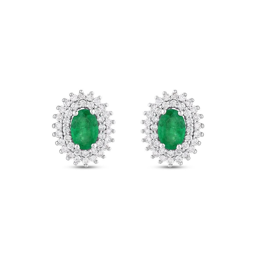1.18 Carat Emerald and Diamond Halo Earrings