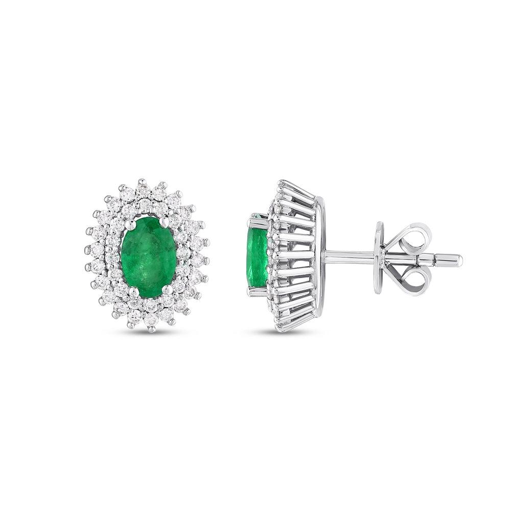 1.18 Carat Emerald and Diamond Halo Earrings