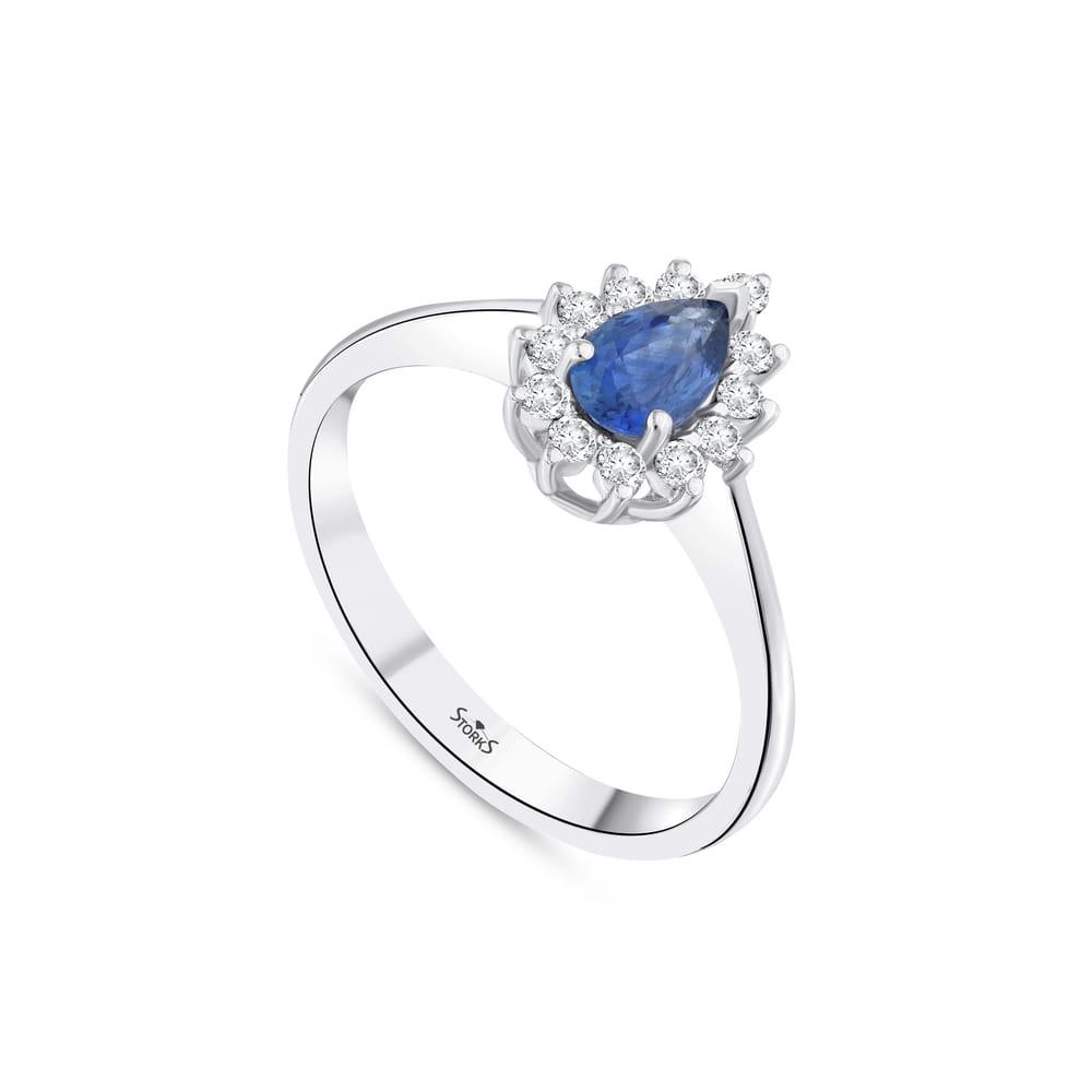 0.85 Carat Solitaire Teardrop Sapphire Diamond Ring