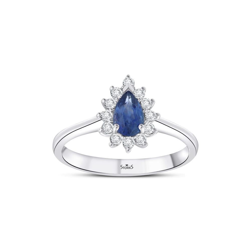 0.85 Carat Solitaire Teardrop Sapphire Diamond Ring
