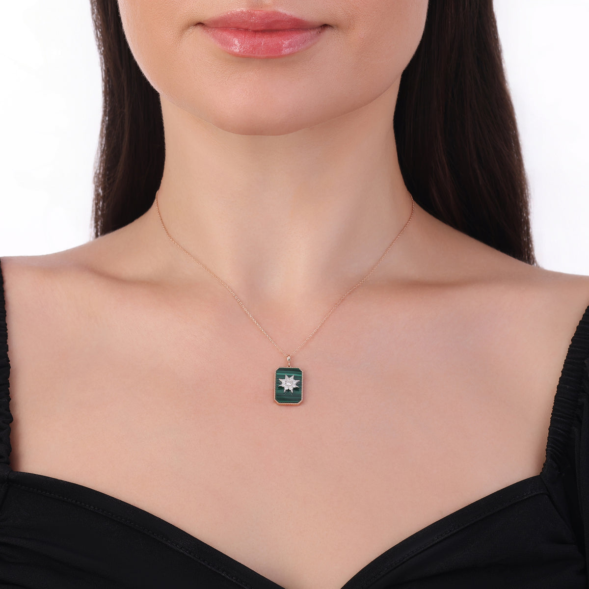 1.03 Karat Malahit Pırlanta Yıldız Kolye