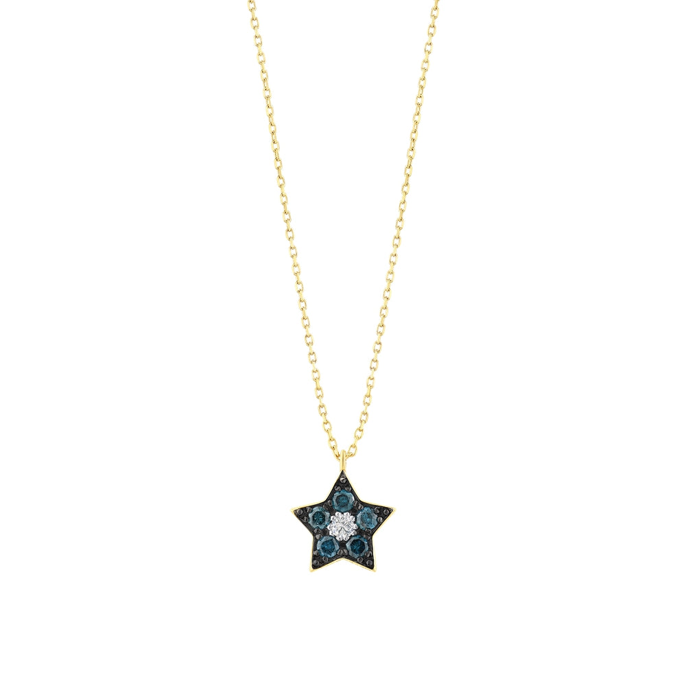 0.24 Karat Mavi Pırlanta Yıldız Kolye