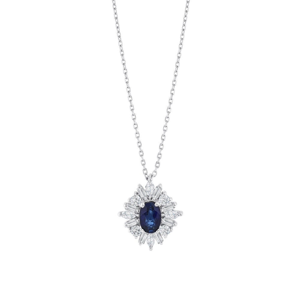 0.99 Karat Molino Safir Baget Markiz Pırlanta Kolye