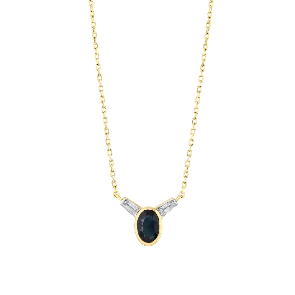 0.52 Karat Oval Safir Baget Pırlanta Kolye