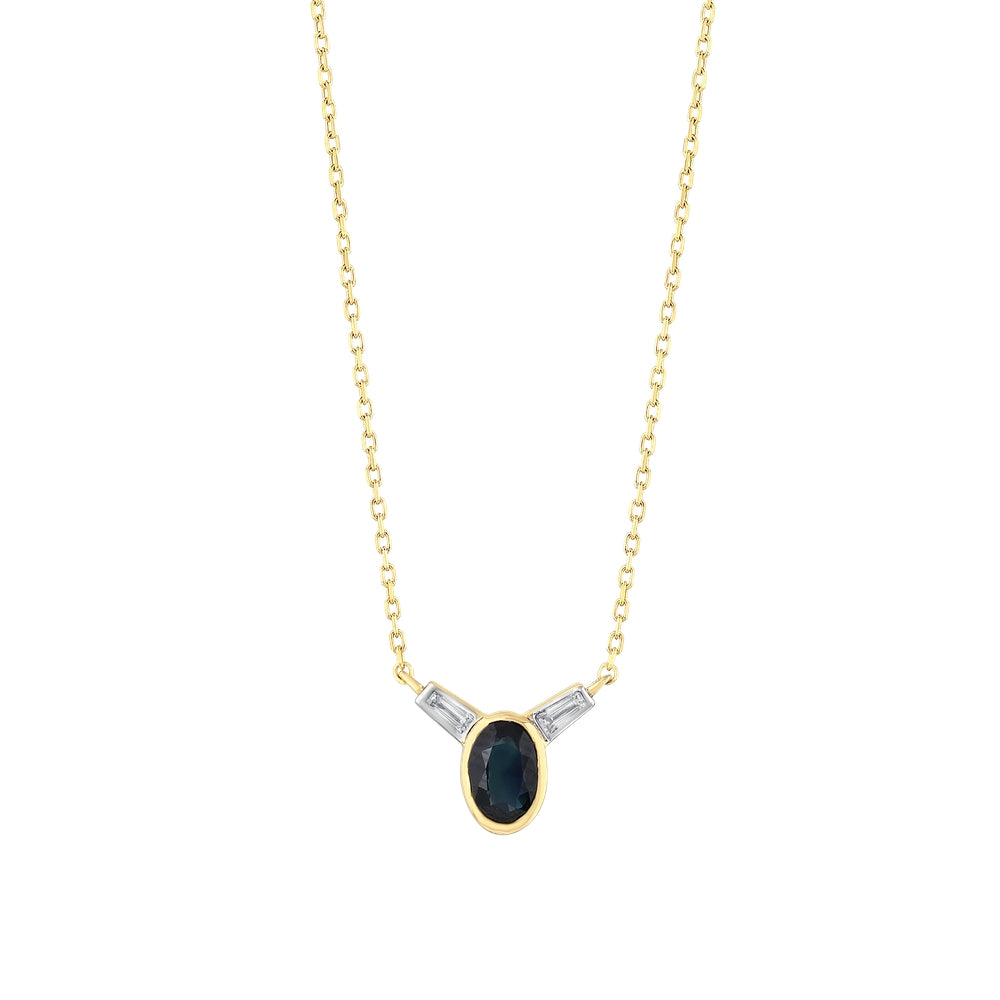 0.52 Karat Oval Safir Baget Pırlanta Kolye