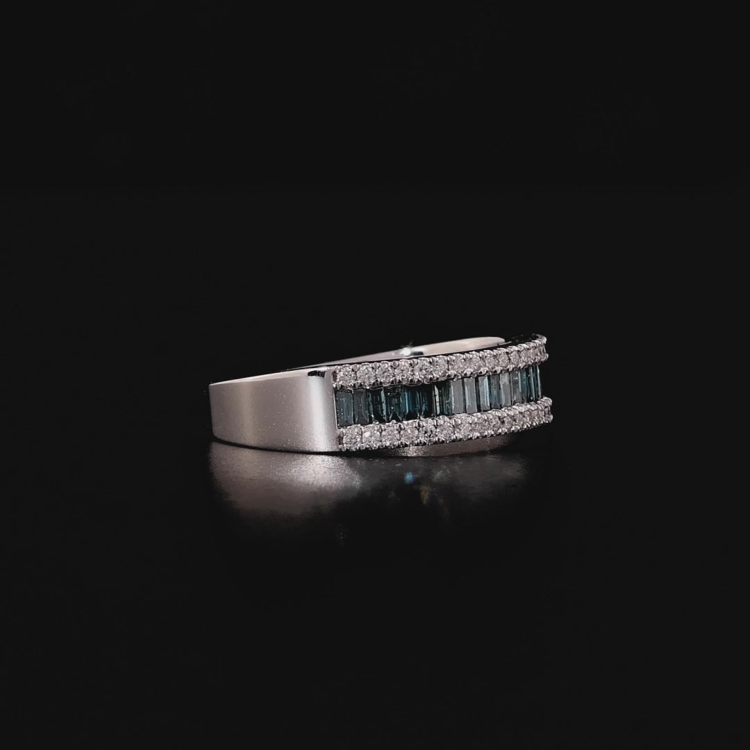 0.61 Karat Deep Blue Yarımtur Baget Yüzük