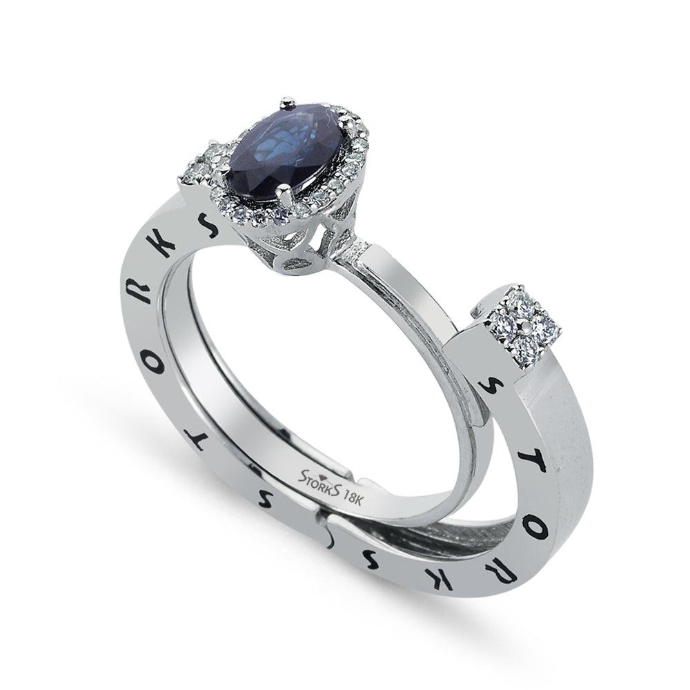 0.88 Karat Storks Classic Oval Kesim Doğal Safir ve Pırlantalı Yüzük
